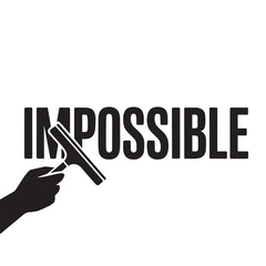 Conceptual vector graphic changing the word impossible to possible with a squeegee.