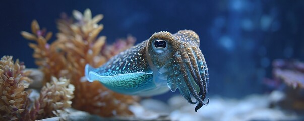 Fototapeta premium Stunning Underwater Squid in Aquarium