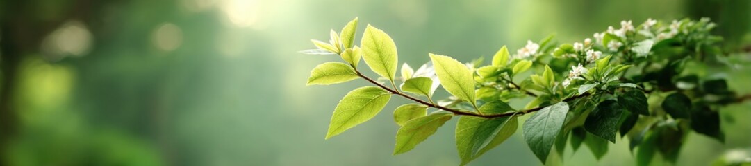 Fresh Spring Leaves and Blossoms in Nature