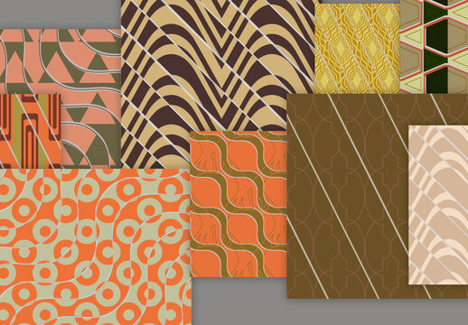 Seamless Pattern Set with Geometric Shapes and 3D Shadow Effect Muted Colors