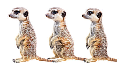 Pack Collection Three Meerkats Wildlife Photography African Animals Savanna Creatures set against transparent background