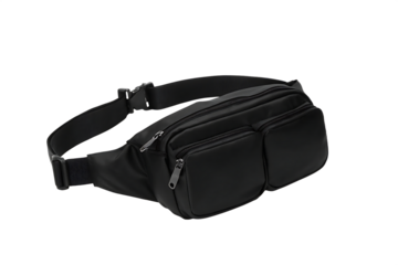 black waist pack bag stylish travel hip bag isolated on white background PNG ,AI GENERATED