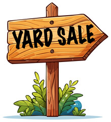Wooden Yard Sale directional sign cartoon illustration, isolated 