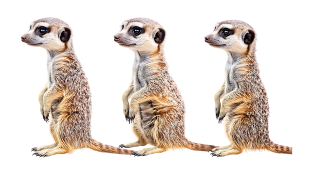 Pack Collection Three Meerkats Wildlife Photography African Animals Savanna Creatures set against transparent background