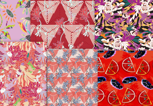 Seamless Pattern Floral Motifs Big Aster Flower