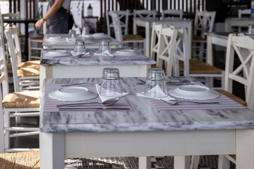 restaurant tables set for dining