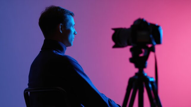 Photographer setting up lighting equipment for creative studio portrait session - Powered by Adobe