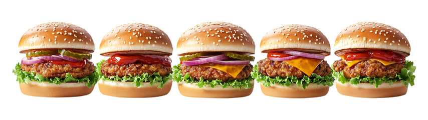 Pack Collection Juicy Cheeseburgers Gourmet Burger Restaurant Menu set against transparent background