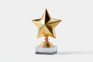 3D render of rotating golden star trophy on transparent background