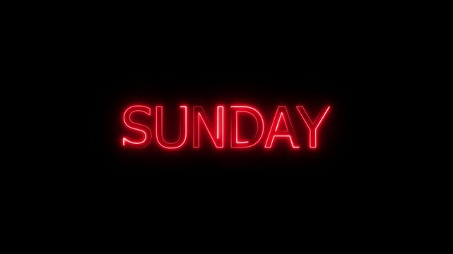 Glowing neon lines sunday text animation on black background. Seamless loop., sunday, . Weekend Text Animation.. Neon glowing animation on black background.