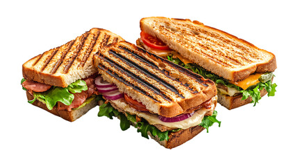Pack Collection Grilled Panini Sandwiches Delicious Food Photography for Restaurant Menus set against transparent background