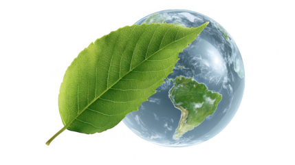 Green leaf covers planet earth symbolizing nature conservation and environmental protection