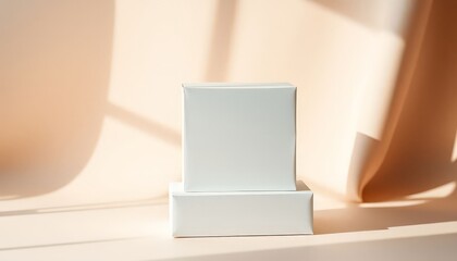 Product Display Stand Mockup Empty White Boxes Minimalist Background