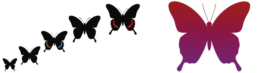 collection of butterflies silhouette vector icon set black