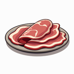 Illustration of Sliced Ham on a Plate, Cartoon Style, Food Presentation