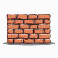 Cartoon Style Brick Wall Illustration with Reddish Brown Bricks and Dark Outlines on a White Background