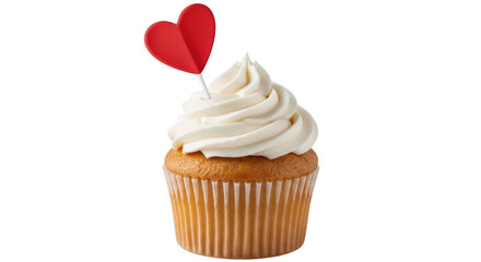 Isolated Cupcake with White Frosting and Heart Topper