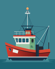 Obraz premium A fishing boat equipped with advanced technology to prevent overfishing and minimize the impact on the oceans ecosystem.. Vector illustration