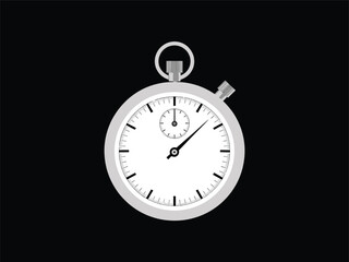 Classic Silver Stopwatch on Black Background, Time Measurement Vector