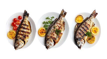 Pack Collection Grilled Sea Bass Recipe Mediterranean Cuisine Photography  Delicious Lemon Herb Fish Dish set against transparent background