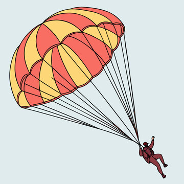 Colorful parachute descent with person skydiving skydiver
