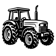Obraz premium Heavy Duty Farm Tractor Vector Illustration - Black and White Design for Agriculture, Rural Work, or Industrial Equipment Concepts