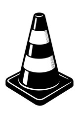 Striped Traffic Cone Vector in Black and White - Ideal for Road Safety, Construction, and Warning Signage Designs