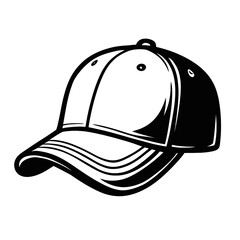 Fototapeta premium Dynamic Sports Baseball Cap Vector in Black and White - Perfect for Athletic Branding, Casual Fashion, and Outdoor Activities