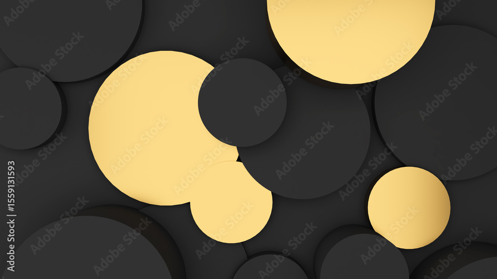 Poster abstract geometric background shapes black and gold circle in relief, both high and low used to add 