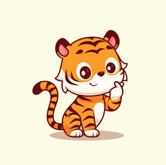 Adorable Cartoon Tiger Cub A Cute Illustration of a Thinking Tiger Character Design