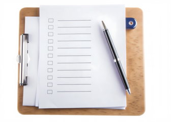 completed checklist-on clipboard with pen isolated on white background PNG ,AI GENERATED