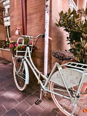 bicycle in front of a brick wall