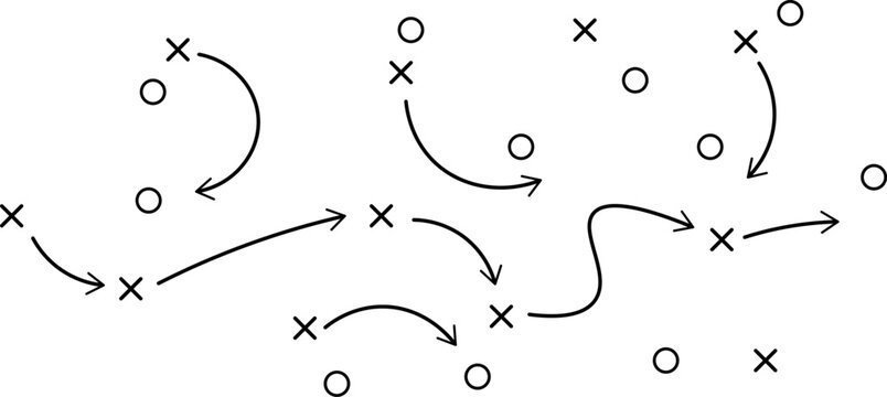 player position, game plan, idea, studying, management of sport event with black lines paths template - Powered by Adobe