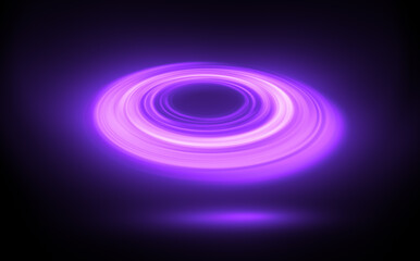 Glow swirl light effect. Circular lens flare. Abstract rotational lines. Power energy element. Luminous sci-fi. Shining neon lights. Swirl trail effect. Dynamic ellipse. Neon gradient. Purple illusion