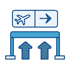 Departure gate sign directing passengers to boarding area  