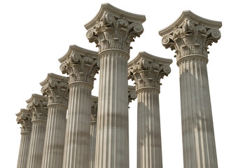 Ancient Greek temple architecture features classical stone columns under a vast sky, evoking the ruins of the Roman Acropolis
