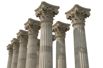 Ancient Greek temple architecture features classical stone columns under a vast sky, evoking the ruins of the Roman Acropolis
