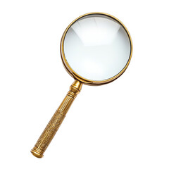 Ornate gold magnifying glass on black background detailed handle lens inspection tool