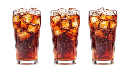 Pack Collection Cola Drinks Iced Cola in Glasses Refreshing Beverage Photography set against transparent background