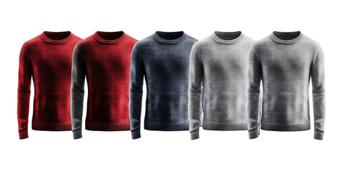Pack Collection Mens Crew Neck Sweaters Red Gray Charcoal Variety Pack set against transparent background