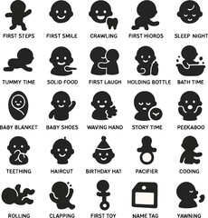 Baby Milestone Silhouette Icons &ndash; First Steps, Laughs, Bottle Feeding & More

