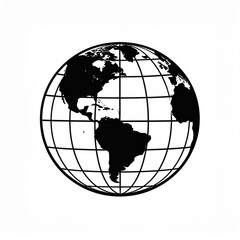Black and White Globe Silhouette with Visible Continents on White Background