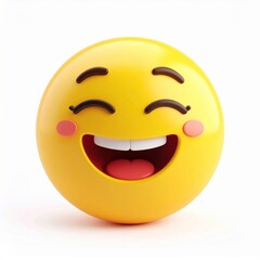 Fototapeta premium Happy Yellow Emoji with Wide Smile and Blushed Cheeks on White Background