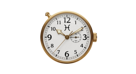 Vintage gold pocket watch with white dial and black numbers  