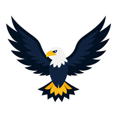 “Bald eagle in flight with wings spread, vector illustration, sharp details, American symbol, transparent PNG”
