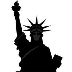 “Statue of Liberty vector silhouette with details on crown and torch, clean edges, transparent PNG”