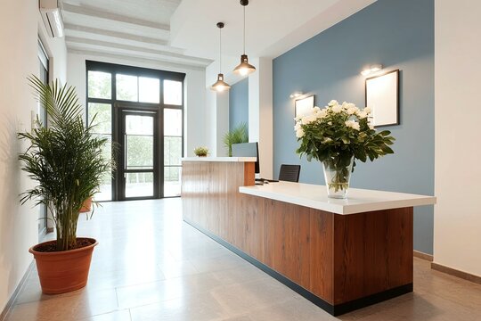 Modern Office Reception Area with Plants