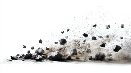 Rocks and Dust Explosion Isolated on White Background