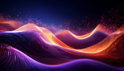 abstract digital wave landscape with flowing purple and orange glowing particles creating dynamic and futuristic visual patterns
