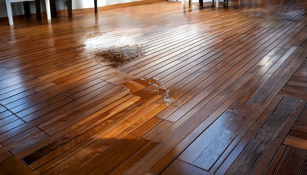 wood parquet floor inundated from water leak